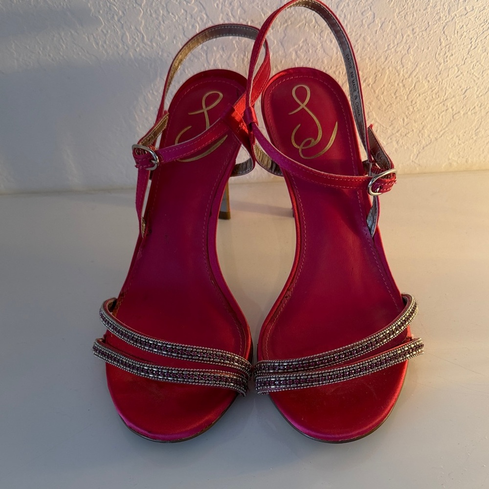 Sam Edelman Fuchsia Slingback Heeled Sandals with Rhinestone Straps